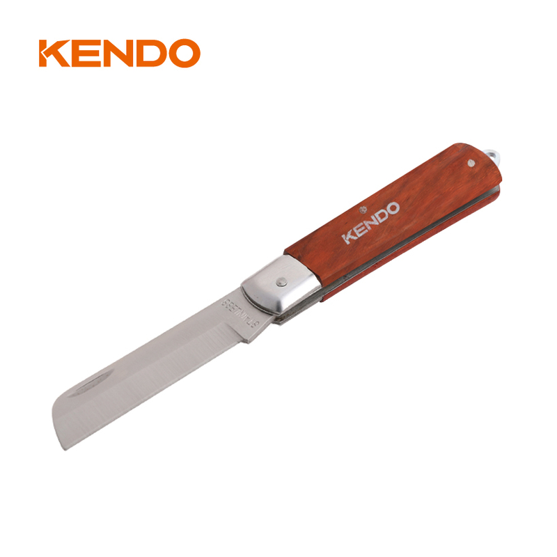 Straight Blade Stainless Steel Electricians' Knife With Wooden Handle