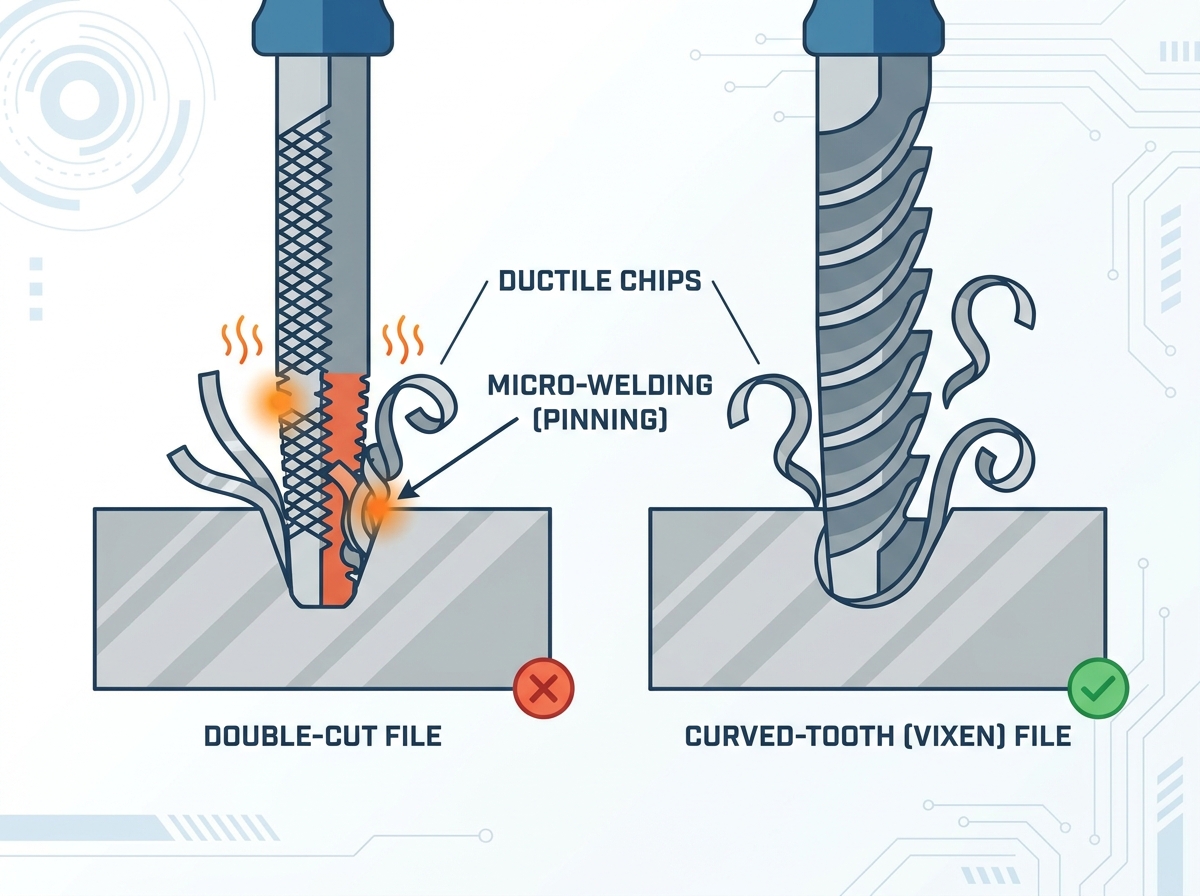 Metal file clogging and galling on aluminum surface